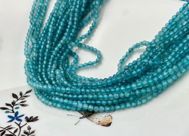 3 mm Faceted Round Tiny Dark Sky Blue Apatite Gemstone Beads 13 Inches Strand #4544