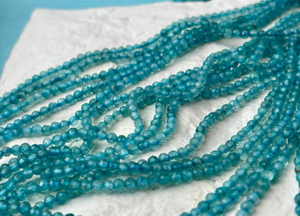 3 mm Faceted Round Tiny Dark Sky Blue Apatite Gemstone Beads 13 Inches Strand #4544
