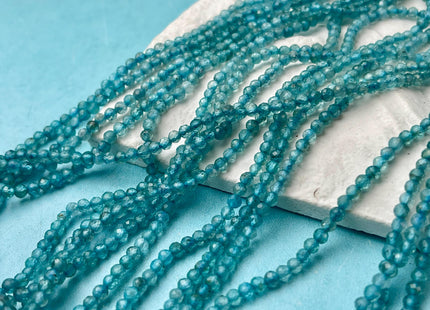 3 mm Faceted Round Tiny Dark Sky Blue Apatite Gemstone Beads 13 Inches Strand #4544