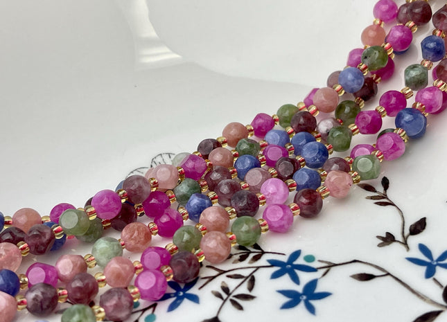6mm Star Cut Tourmaline Color Jade Gemstone Beads Pink Green Blue Color 48 Beads #4541