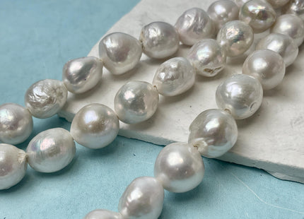 14-16 mm AAA Very Rare Half Strand Large Hole Natural White Baroque Pearl Hole Size 2.2 mm Genuine High Luster Baroque Pearl 12 Beads #P2860