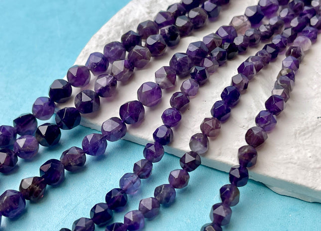 6mm 8mm Faceted Star Cut Purple Amethyst Gemstone Beads 15 Inches Strand #4543