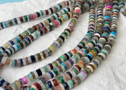 6mm 7mm All Natural Mixed Amethyst Lapis Chalcedony Emerald Green Garnet Pink Opal Faceted Rondelle Heishi Beads 16 Inches #4546