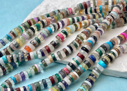 6mm 7mm All Natural Mixed Amethyst Lapis Chalcedony Emerald Green Garnet Pink Opal Faceted Rondelle Heishi Beads 16 Inches #4546