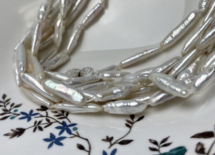 6-6.5x23-25mm Natural White Biwa Stick Freshwater Pearl Beads Genuine Biwa Rectangle Stick Pearls 15-16 Beads #P2863