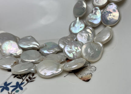15x17-18mm Half Strand Natural White Coin Freshwater Pearl Beads Genuine Tear Drop Flat Coin Pearls 10 Beads #P2866