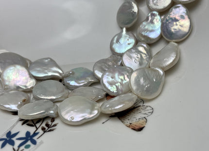 15x17-18mm Half Strand Natural White Coin Freshwater Pearl Beads Genuine Tear Drop Flat Coin Pearls 10 Beads #P2866