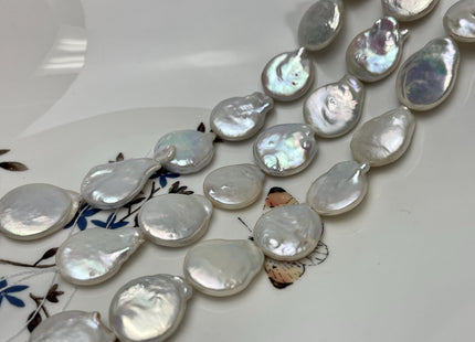 15x17-18mm Half Strand Natural White Coin Freshwater Pearl Beads Genuine Tear Drop Flat Coin Pearls 10 Beads #P2866