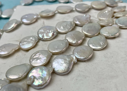 15x17-18mm Half Strand Natural White Coin Freshwater Pearl Beads Genuine Tear Drop Flat Coin Pearls 10 Beads #P2866