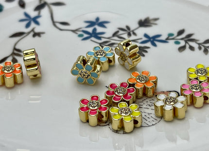 Flower Design Spacer Bead Charms for Necklace Jewelry Making, 18K Gold Plated Enamel Charm for DIY Jewelry, One Piece #CR0081