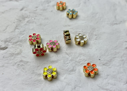 Flower Design Spacer Bead Charms for Necklace Jewelry Making, 18K Gold Plated Enamel Charm for DIY Jewelry, One Piece #CR0081