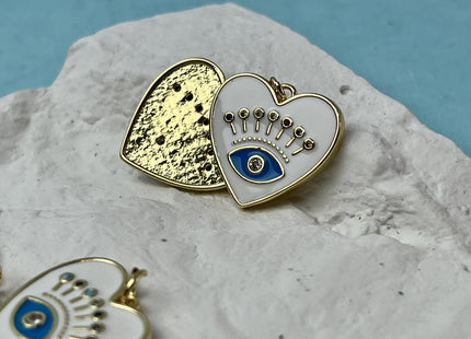 Evil Eye Heart Design Charms for Necklace Jewelry Making, 18K Gold Plated Charm Enamel Colored Medallion Pendant for DIY, One Piece #CR0082