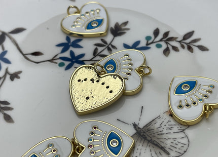 Evil Eye Heart Design Charms for Necklace Jewelry Making, 18K Gold Plated Charm Enamel Colored Medallion Pendant for DIY, One Piece #CR0082
