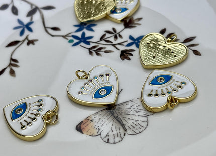 Evil Eye Heart Design Charms for Necklace Jewelry Making, 18K Gold Plated Charm Enamel Colored Medallion Pendant for DIY, One Piece #CR0082