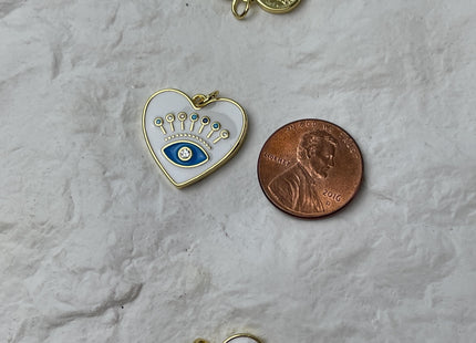Evil Eye Heart Design Charms for Necklace Jewelry Making, 18K Gold Plated Charm Enamel Colored Medallion Pendant for DIY, One Piece #CR0082