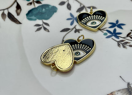 Evil Eye Heart Design Charms for Necklace Jewelry Making, 18K Gold Plated Charm Enamel Colored Medallion Pendant for DIY, One Piece #CR0082