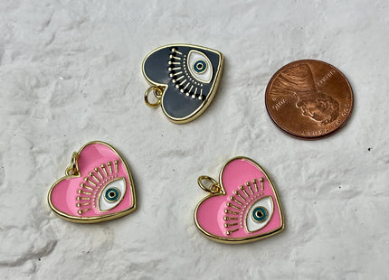 Evil Eye Heart Design Charms for Necklace Jewelry Making, 18K Gold Plated Charm Enamel Colored Medallion Pendant for DIY, One Piece #CR0082