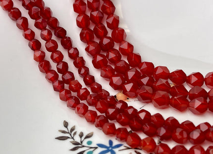 6mm 8mm Faceted Star Cut Red Carnelian Gemstone Beads 15 Inches Strand #4549