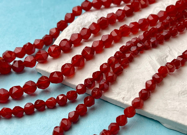 6mm 8mm Faceted Star Cut Red Carnelian Gemstone Beads 15 Inches Strand #4549