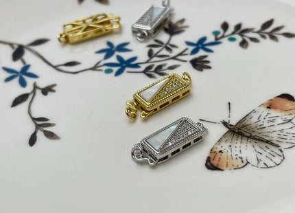 7x18 mm 925 Sterling Silver/Gold Extra Shiny Rectangle Shape Clasp Sterling Silver Findings Mother Of Pearl Silver Clasps W/ CZ #10323
