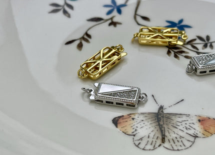 7x18 mm 925 Sterling Silver/Gold Extra Shiny Rectangle Shape Clasp Sterling Silver Findings Mother Of Pearl Silver Clasps W/ CZ #10323