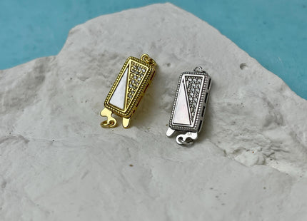 7x18 mm 925 Sterling Silver/Gold Extra Shiny Rectangle Shape Clasp Sterling Silver Findings Mother Of Pearl Silver Clasps W/ CZ #10323