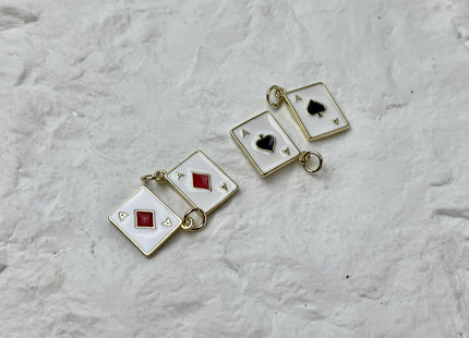 Ace Card Design Charms for Necklace Jewelry Making, 18K Gold Plated Charm Enamel Colored Medallion Pendant for DIY, One Piece #CR0088