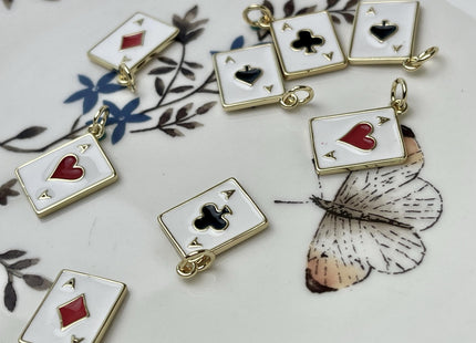 Ace Card Design Charms for Necklace Jewelry Making, 18K Gold Plated Charm Enamel Colored Medallion Pendant for DIY, One Piece #CR0088