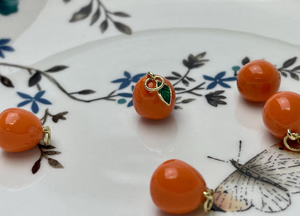 Orange Fruit Design Charms for Necklace Jewelry Making, 18K Gold Plated Charm Enamel Colored Medallion Pendant for DIY, One Piece #CR0092