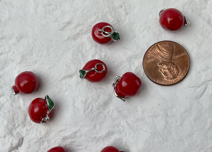 Red Apple Fruit Design Charms for Necklace Jewelry Making, 18K Gold Plated Charm Enamel Colored Medallion Pendant for DIY, One Piece #CR0091