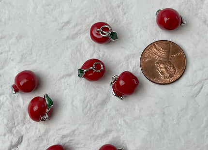 Red Apple Fruit Design Charms for Necklace Jewelry Making, 18K Gold Plated Charm Enamel Colored Medallion Pendant for DIY, One Piece #CR0091