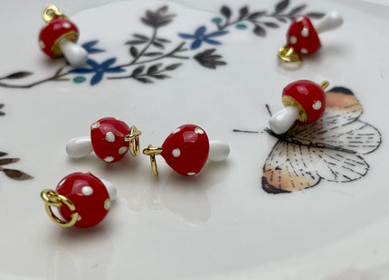 Red Mushroom Design Charms for Necklace Jewelry Making, 18K Gold Plated Charm Enamel Colored Medallion Pendant for DIY, One Piece #CR0084