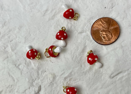 Red Mushroom Design Charms for Necklace Jewelry Making, 18K Gold Plated Charm Enamel Colored Medallion Pendant for DIY, One Piece #CR0084