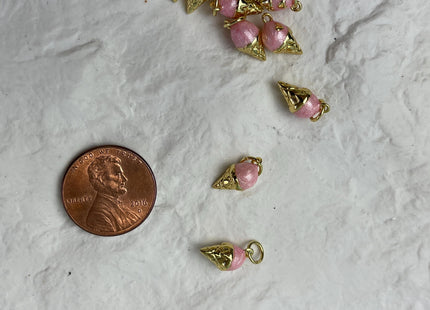 Pink Ice Cream Design Charms for Necklace Jewelry Making, 18K Gold Plated Charm Enamel Colored Medallion Pendant for DIY, One Piece #CR0086