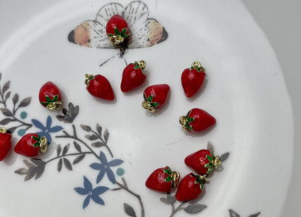 Strawberry Fruit Design Charms for Necklace Jewelry, 18K Gold Plated Charm Enamel Colored Medallion Pendant for DIY, One Piece #CR0085