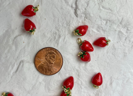 Strawberry Fruit Design Charms for Necklace Jewelry, 18K Gold Plated Charm Enamel Colored Medallion Pendant for DIY, One Piece #CR0085