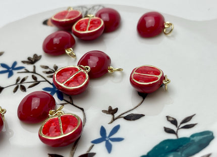 Pomegranate Fruit Design Charms for Necklace Jewelry Making, 18K Gold Plated Charm Enamel Colored Medallion Pendant DIY, One Piece #CR0089