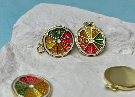 Lemon Slice Design Charms for Necklace Jewelry Making, 18K Gold Plated Charm Enamel Colored Medallion Pendant for DIY, One Piece #CR0083