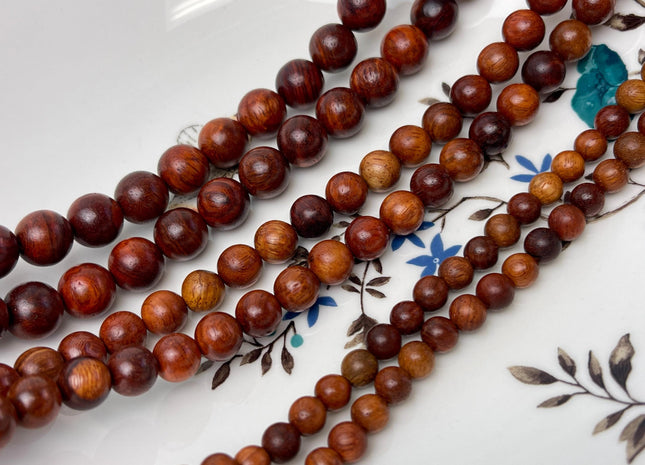 6mm 8mm 10mm 12mm Smooth Round Dark Red and Brown Tiger Skin Natural Sandalwood Beads Aromatic Wood Meditation Beads #4552