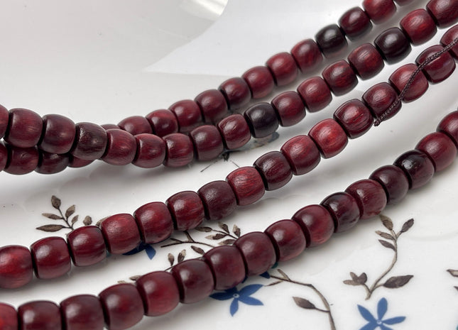 8mm Smooth Barrel Rondelle Shape Dark Red and Brown Natural African Sandalwood Beads Aromatic Wood Meditation Beads #4558