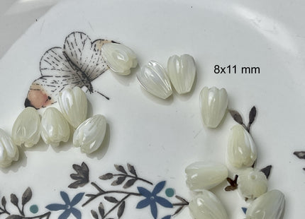 5 Pieces 7x8mm 8x11mm Tulip Flower Bud Shape Natural Mother of Pearl Gemstones Beads Genuine MOP Gemstones Drilled Loose Beads #4561