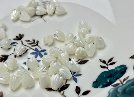 5 Pieces 7x8mm 8x11mm Tulip Flower Bud Shape Natural Mother of Pearl Gemstones Beads Genuine MOP Gemstones Drilled Loose Beads #4561