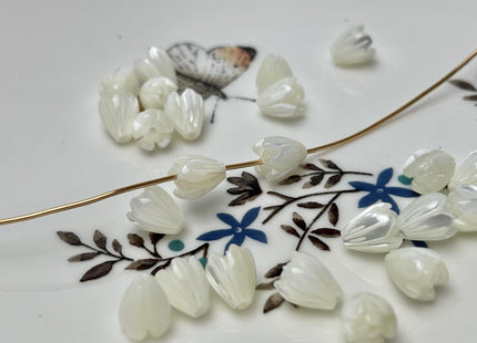 5 Pieces 7x8mm 8x11mm Tulip Flower Bud Shape Natural Mother of Pearl Gemstones Beads Genuine MOP Gemstones Drilled Loose Beads #4561