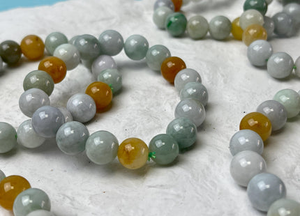 10mm Smooth Round Burmese Jade Bracelet Natural Green Color Burmese Jade 7.5 Inches Bracelet 18 Beads #4572