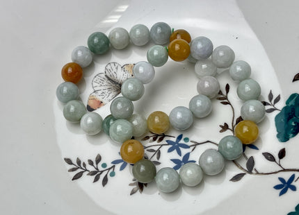 10mm Smooth Round Burmese Jade Bracelet Natural Green Color Burmese Jade 7.5 Inches Bracelet 18 Beads #4572