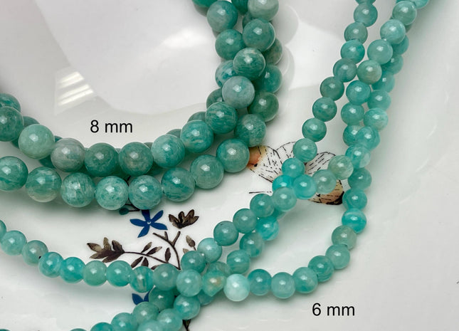6mm 8mm 10mm Large Hole Aqua Blue Amazonite Gemstone Beads Hole Size 2.0 mm 14.5 Inches #4573