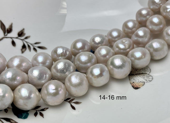 13-15mm AA Jumbo Size Natural White Champagne Baroque Edison Freshwater Pearl Beads Genuine Rare High Luster Baroque Edison Pearls #P2161