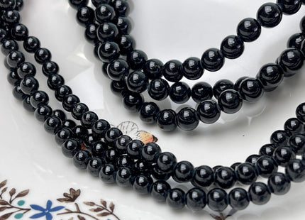 6mm 8mm 10mm Large Hole Smooth Round Black Tourmaline Gemstone Beads Hole Size 2.0 mm 14.5 Inches #4575