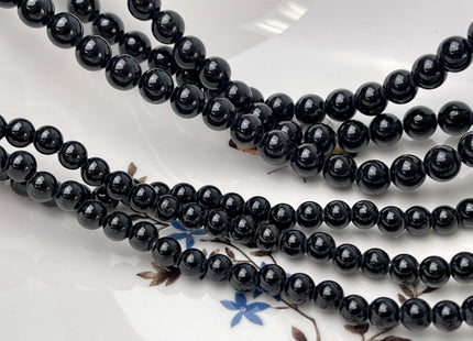 6mm 8mm 10mm Large Hole Smooth Round Black Tourmaline Gemstone Beads Hole Size 2.0 mm 14.5 Inches #4575