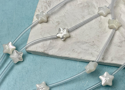 5 Pieces 10mm Smiley Face Star Shape Natural Mother of Pearl Gemstones Beads Genuine MOP Gemstones Drilled Loose Beads #4569